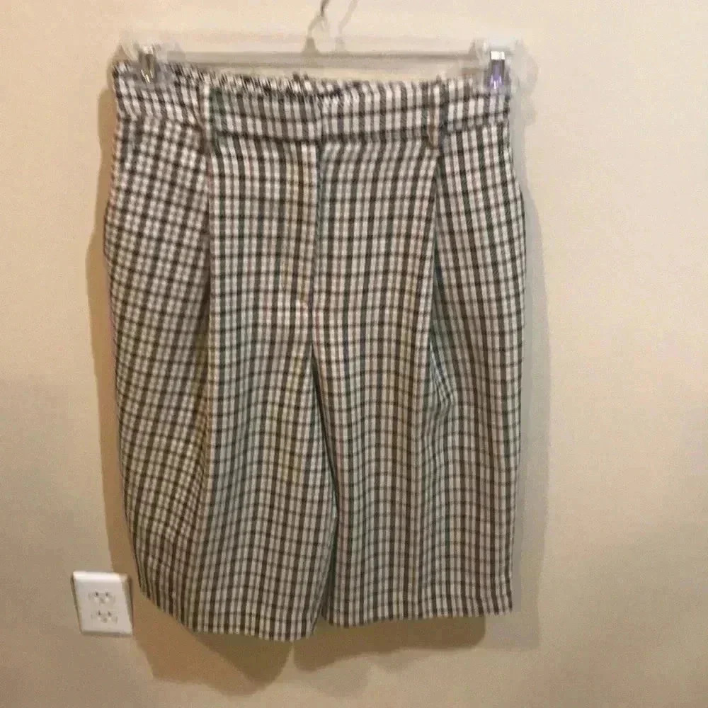 Zara Plaid Houndstooth Cropped Trousers Pleated Front with Side Pockets-Size S